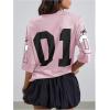 image:imageWomens Number Graphic Mesh Jersey Shirt V Neck 34 Sleeve Football Tee Tops SportswearPure Pink
