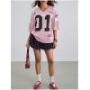 image:imageWomens Number Graphic Mesh Jersey Shirt V Neck 34 Sleeve Football Tee Tops SportswearPure Pink