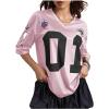 image:imageWomens Number Graphic Mesh Jersey Shirt V Neck 34 Sleeve Football Tee Tops SportswearPure Pink