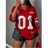 image:imageWomens Number Graphic Mesh Jersey Shirt V Neck 34 Sleeve Football Tee Tops SportswearRed
