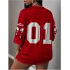 image:imageWomens Number Graphic Mesh Jersey Shirt V Neck 34 Sleeve Football Tee Tops SportswearRed