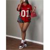 image:imageWomens Number Graphic Mesh Jersey Shirt V Neck 34 Sleeve Football Tee Tops SportswearRed