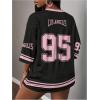 image:imageWomens Number Graphic Mesh Jersey Shirt V Neck 34 Sleeve Football Tee Tops SportswearSolid Black