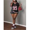 image:imageWomens Number Graphic Mesh Jersey Shirt V Neck 34 Sleeve Football Tee Tops SportswearSolid Black