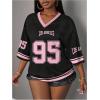 image:imageWomens Number Graphic Mesh Jersey Shirt V Neck 34 Sleeve Football Tee Tops SportswearSolid Black