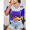 image:imageWomens Number Print Mesh Jersey Shirt Color Block V Neck Short Sleeve Football TShirtBlue