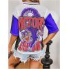 image:imageWomens Number Print Mesh Jersey Shirt Color Block V Neck Short Sleeve Football TShirtBlue