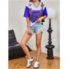 image:imageWomens Number Print Mesh Jersey Shirt Color Block V Neck Short Sleeve Football TShirtBlue