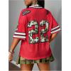 image:imageWomens Number Print Mesh Jersey Shirt Color Block V Neck Short Sleeve Football TShirtCamo Red
