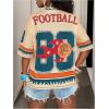 image:imageWomens Number Print Mesh Jersey Shirt Color Block V Neck Short Sleeve Football TShirtLight Orange