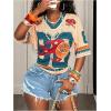 image:imageWomens Number Print Mesh Jersey Shirt Color Block V Neck Short Sleeve Football TShirtLight Orange