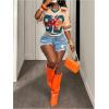 image:imageWomens Number Print Mesh Jersey Shirt Color Block V Neck Short Sleeve Football TShirtLight Orange