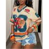 image:imageWomens Number Print Mesh Jersey Shirt Color Block V Neck Short Sleeve Football TShirtLight Orange