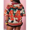 image:imageWomens Number Print Mesh Jersey Shirt Color Block V Neck Short Sleeve Football TShirtMulticolor Camo