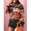 image:imageWomens Number Print Mesh Jersey Shirt Color Block V Neck Short Sleeve Football TShirtMulticolor Camo