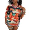 image:imageWomens Number Print Mesh Jersey Shirt Color Block V Neck Short Sleeve Football TShirtMulticolor Camo