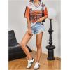image:imageWomens Number Print Mesh Jersey Shirt Color Block V Neck Short Sleeve Football TShirtOrange