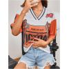 image:imageWomens Number Print Mesh Jersey Shirt Color Block V Neck Short Sleeve Football TShirtOrange