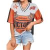 image:imageWomens Number Print Mesh Jersey Shirt Color Block V Neck Short Sleeve Football TShirtOrange