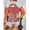 image:imageWomens Number Print Mesh Jersey Shirt Color Block V Neck Short Sleeve Football TShirtOrange
