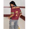 image:imageWomens Number Print Mesh Jersey Shirt Color Block V Neck Short Sleeve Football TShirtRed and Yellow