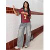 image:imageWomens Number Print Mesh Jersey Shirt Color Block V Neck Short Sleeve Football TShirtRed and Yellow