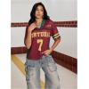 image:imageWomens Number Print Mesh Jersey Shirt Color Block V Neck Short Sleeve Football TShirtRed and Yellow