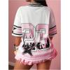 image:imageWomens Number Print Mesh Jersey Shirt Color Block V Neck Short Sleeve Football TShirtWhite Pink