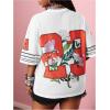image:imageWomens Number Print Mesh Jersey Shirt Color Block V Neck Short Sleeve Football TShirtWhite and Orange