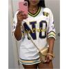 image:imageWomens Number Print Mesh Jersey Shirt Color Block V Neck Short Sleeve Football TShirtWhite and Purple