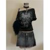image:imageWomens Off The Shoulder Goth Graphic Tees Short Sleeve Asymmetrical Oversized Y2K T ShirtsBlack