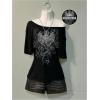 image:imageWomens Off The Shoulder Goth Graphic Tees Short Sleeve Asymmetrical Oversized Y2K T ShirtsBlack