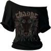 image:imageWomens Off The Shoulder Goth Graphic Tees Short Sleeve Asymmetrical Oversized Y2K T ShirtsBlack Graphic
