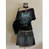 image:imageWomens Off The Shoulder Goth Graphic Tees Short Sleeve Asymmetrical Oversized Y2K T ShirtsBlack and Green