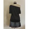 image:imageWomens Off The Shoulder Goth Graphic Tees Short Sleeve Asymmetrical Oversized Y2K T ShirtsSolid Black