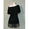 image:imageWomens Off The Shoulder Goth Graphic Tees Short Sleeve Asymmetrical Oversized Y2K T ShirtsSolid Black