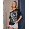 image:imageWomens Off The Shoulder Tops Gothic Graphic Tee Y2k Grunge Vintage Oversized T Shirts Trendy OutfitsBlack