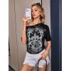 image:imageWomens Off The Shoulder Tops Gothic Graphic Tee Y2k Grunge Vintage Oversized T Shirts Trendy OutfitsBlack