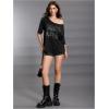 image:imageWomens Off The Shoulder Tops Gothic Graphic Tee Y2k Grunge Vintage Oversized T Shirts Trendy OutfitsDeep Black