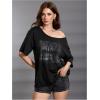 image:imageWomens Off The Shoulder Tops Gothic Graphic Tee Y2k Grunge Vintage Oversized T Shirts Trendy OutfitsDeep Black