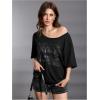 image:imageWomens Off The Shoulder Tops Gothic Graphic Tee Y2k Grunge Vintage Oversized T Shirts Trendy OutfitsDeep Black