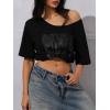 image:imageWomens Off The Shoulder Tops Gothic Graphic Tee Y2k Grunge Vintage Oversized T Shirts Trendy OutfitsDeep Black