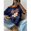 image:imageWomens Oversized Off Shoulder Graphic Tees Short Sleeve Bow Letter Print T Shirts Y2K TopsFloral Deep Blue