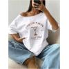 image:imageWomens Oversized Off Shoulder Graphic Tees Short Sleeve Bow Letter Print T Shirts Y2K TopsLetter White