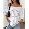 image:imageWomens Oversized Off Shoulder Graphic Tees Short Sleeve Bow Letter Print T Shirts Y2K TopsLetter White