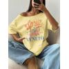 image:imageWomens Oversized Off Shoulder Graphic Tees Short Sleeve Bow Letter Print T Shirts Y2K TopsOrange Yellow