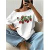 image:imageWomens Oversized Off Shoulder Graphic Tees Short Sleeve Bow Letter Print T Shirts Y2K TopsStrawberry White