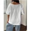 image:imageWomens Oversized Off Shoulder Graphic Tees Short Sleeve Bow Letter Print T Shirts Y2K TopsWhite Blue Graphic