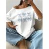 image:imageWomens Oversized Off Shoulder Graphic Tees Short Sleeve Bow Letter Print T Shirts Y2K TopsWhite Bow
