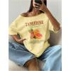 image:imageWomens Oversized Off Shoulder Graphic Tees Short Sleeve Bow Letter Print T Shirts Y2K TopsYellow